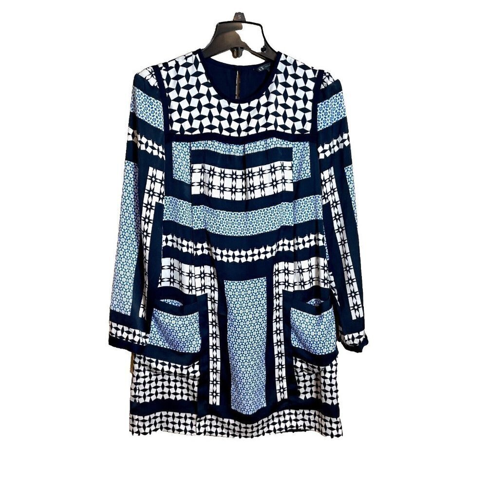 Armani Exchange Mini Dress Womens Size 2 Navy‎ Blue Long Sleeve Geometric